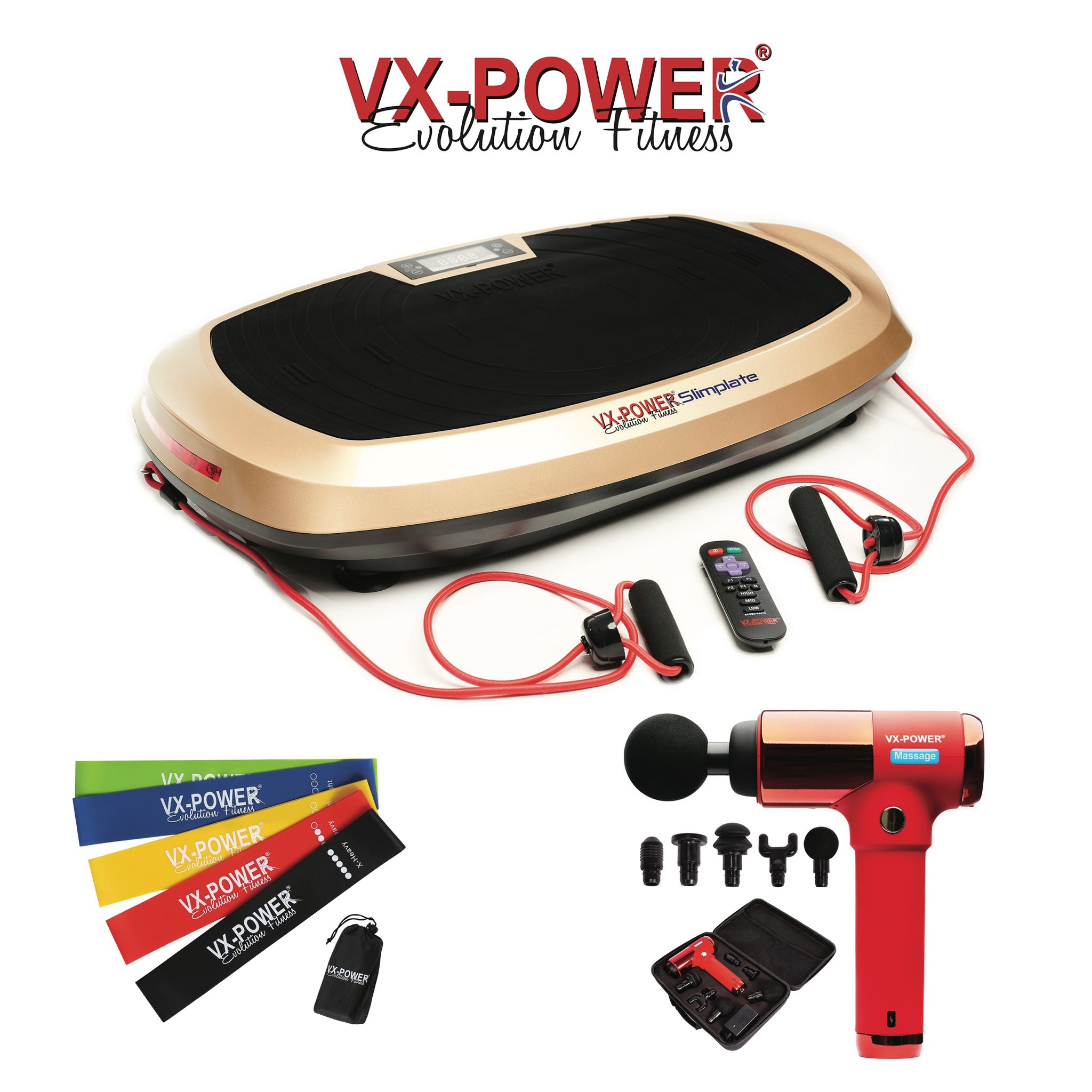 SIMPLATE GALAXY + MASSAGER GUN + RESISTANCE BANDS – VX-Power