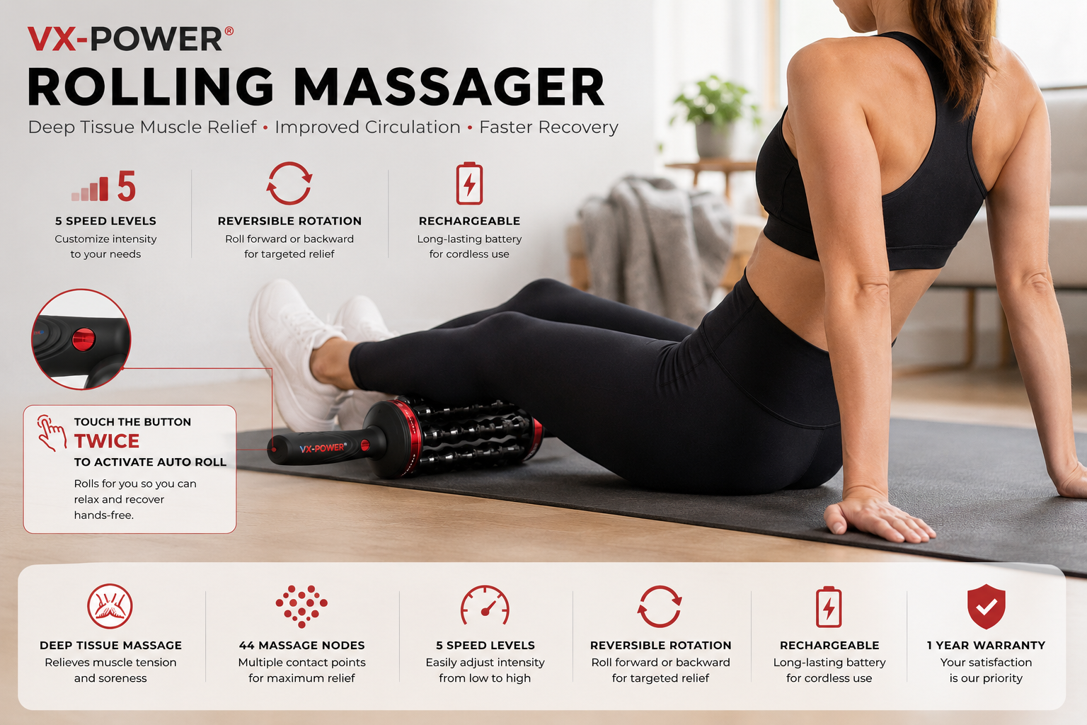 Vx-Power Rolling Massager VX-Power Evolution Fitness Vx-Power Rolling Massager VX-Power Evolution Fitness
